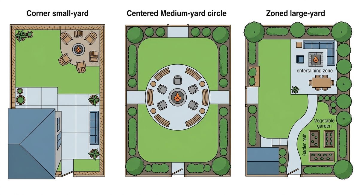 fire pit ideas by backyard size small medium and large yards