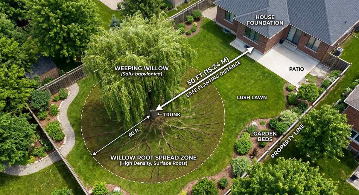 how far to plant a weeping willow from your house
